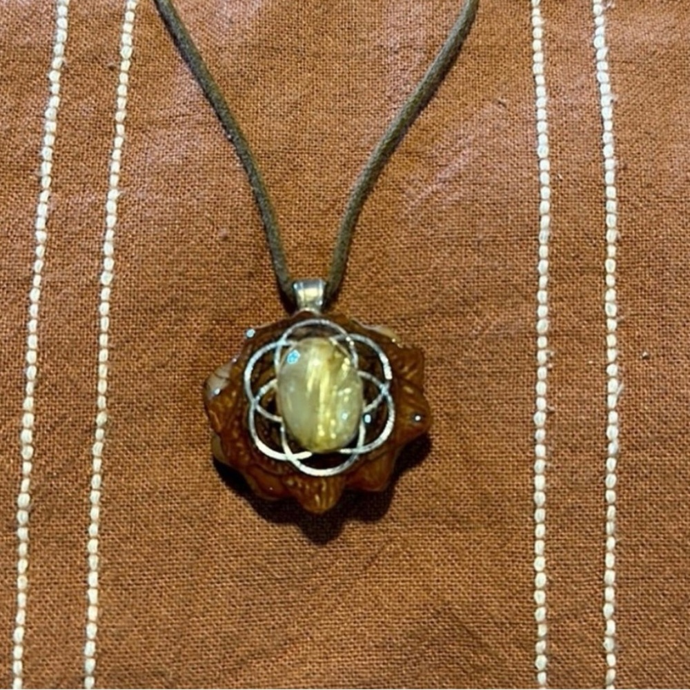 Mini Third Eye Pinecone Moonstone Seed of Life Necklace